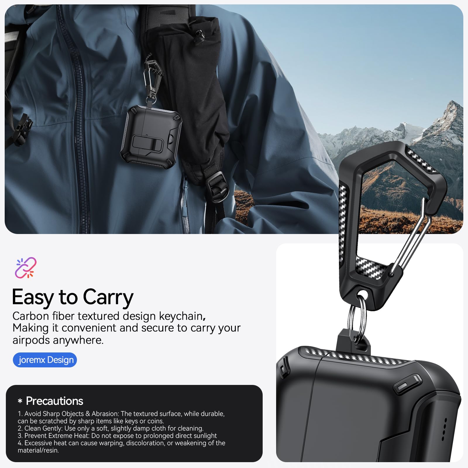 Compatibile con Custodia AirPods 4 con supporto per telefono, Cover in design fibra di carbonio per AirPods 4 versione ANC con chiusura automatica a scatto e pennello per pulizia (Nero) | Autopop - Supporto magnetico posteriore in fibra di carbonio, con p