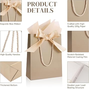 Ethhqu 12 Pack Small Gift Bags with Handles Include Tissue Papers & Cards