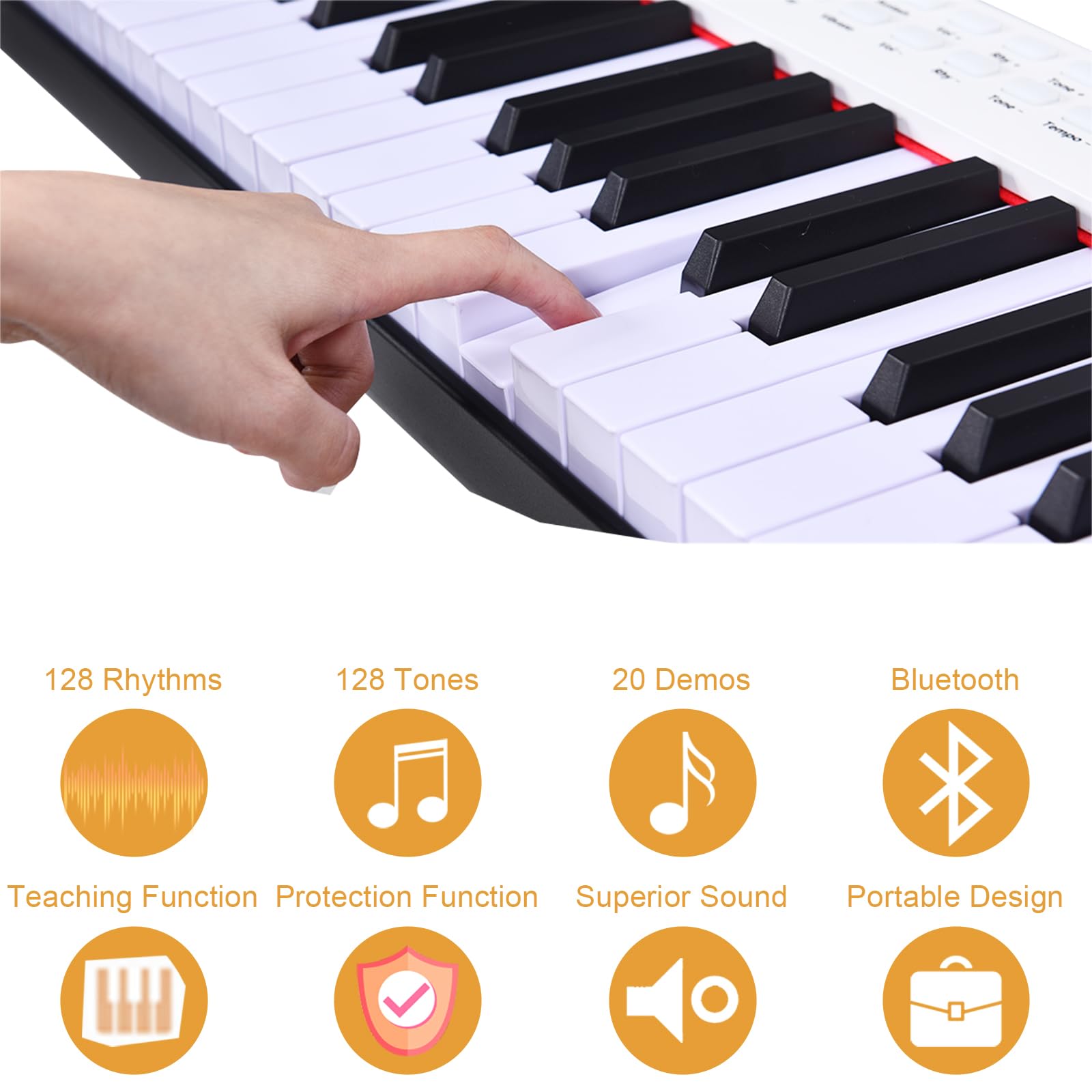 KOMFOTTEU Digitales Piano 88 Tastatur, Elektroklavier mit Bluetooth MIDI USB, elektronisches Klavier, Digitale Keyboard tragbar 128 Rhythmen Digitalpiano Set für Kinder Anfänger (Weiß)
