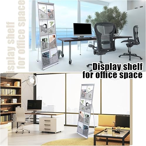 Miniatura 6 de Outus 2 soportes de malla para folletos de literatura con 8 bolsillos, portátil, para revistas, revistero enrollable, ligero, de pie, catálogo de