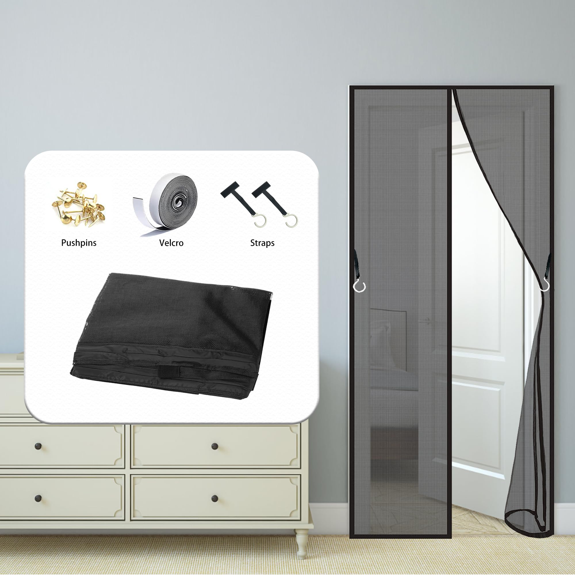 Tenda Zanzariera Magnetica per Porte 188 x 244 cm Non È Necessario Praticare Fori Zanzariera Magnetica Bianco per Balconi e Porte, Bianco