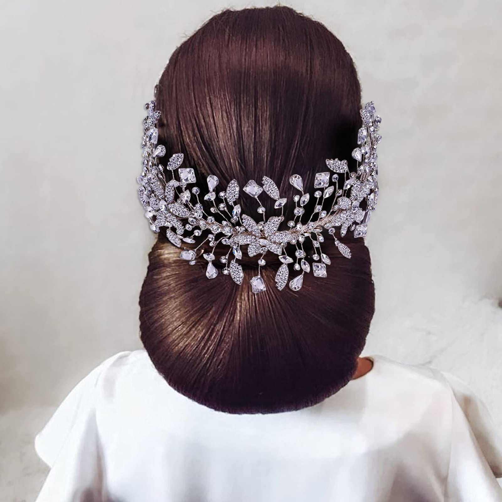 Azaleas Cerchietto per capelli da sposa, per matrimonio, per damigella d'onore, con strass, argento (argento)