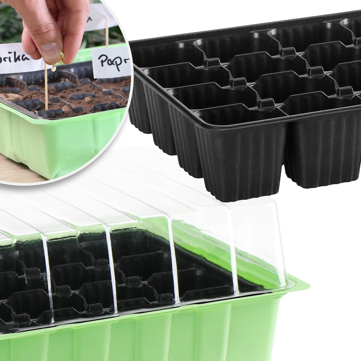 COM-FOUR® 4x Mini szklarnia wewnetrzna z pokrywka, zestaw do uprawy z 96 | sadzarka do warzyw - ziól i kwiatów - skrzynka do kielkowania na parapet i balkon