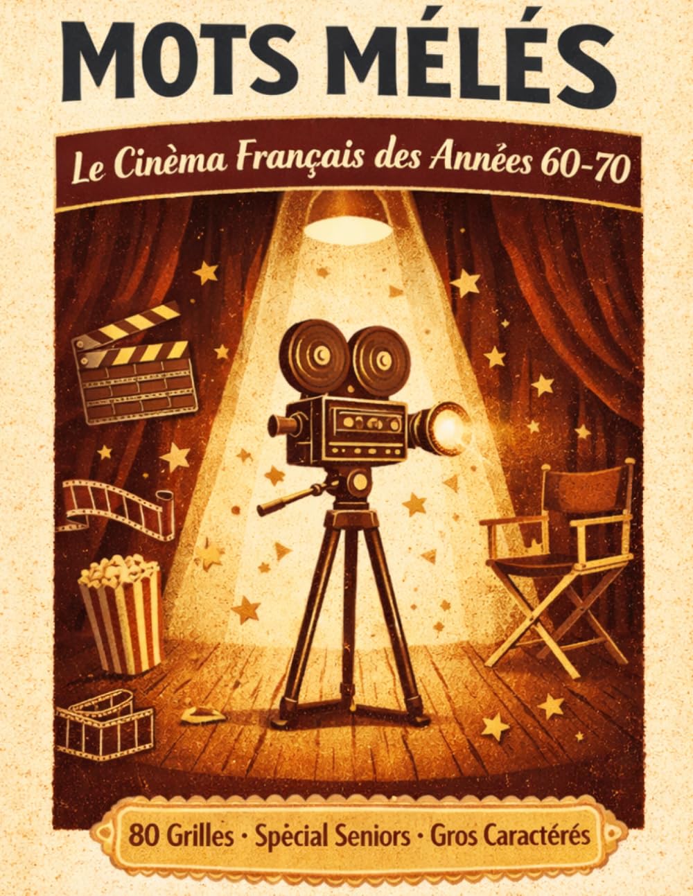 Mots Mêlés — Le Cinéma Français des Années 60-70: 80 Grilles de Mots Mêlés en Gros Caractères pour Seniors