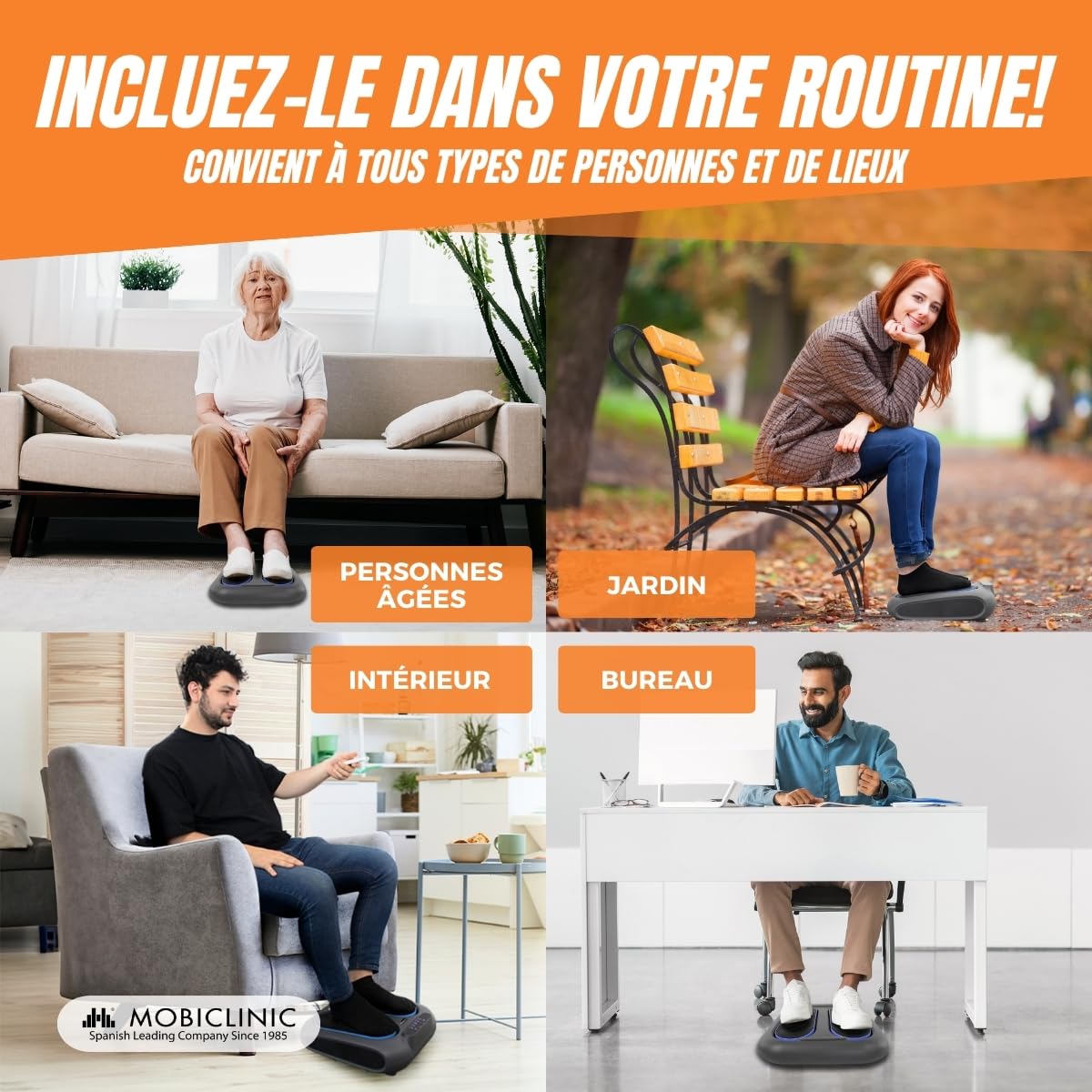 Mobiclinic® fitness, Appareil de massage des pieds, Vibration 10 niveaux vitesse, 5 programmes, Minuterie, Et jambes, Vibrolegs, Télécommande panneau contrôle led, Vibfit