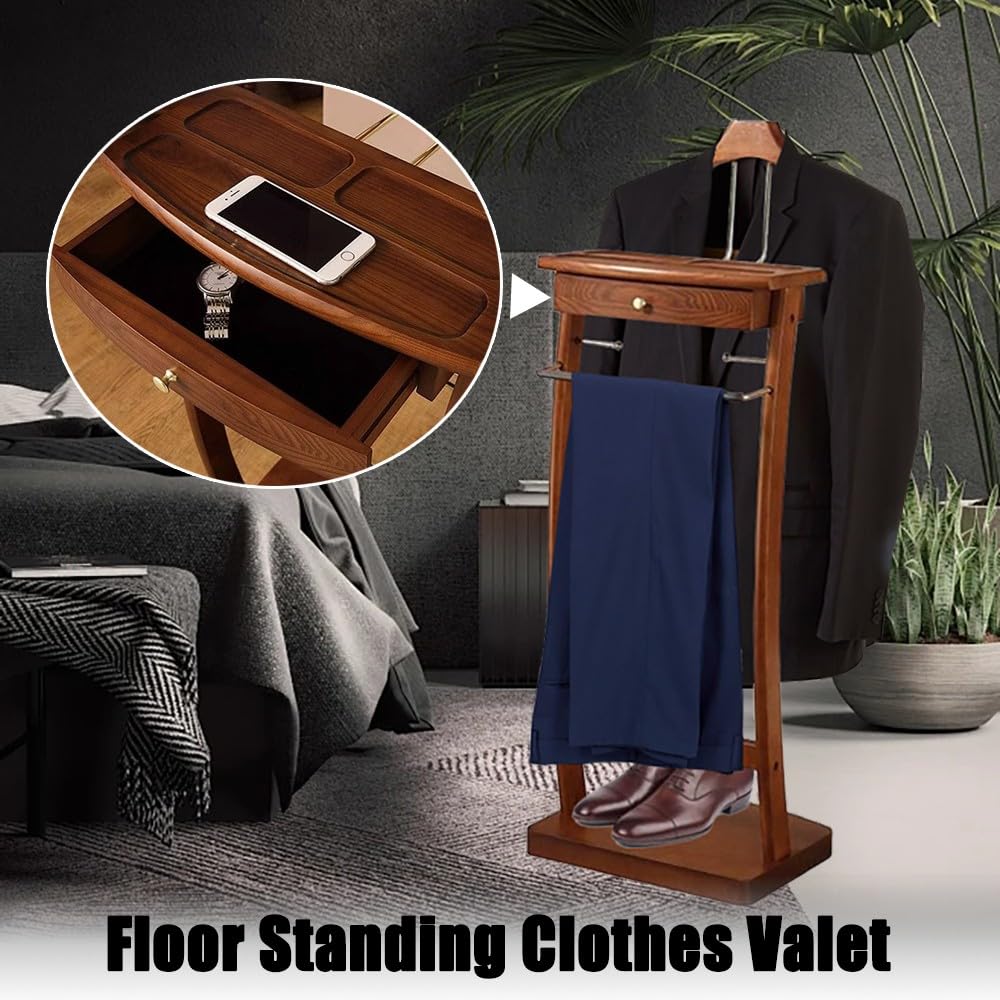 Indossatore Appendiabiti da Camera con Appendi Pantalone, Servo Muto da Camera con Cassetto, Servomuto Indossatore Appendiabiti con Base, per Camera da Letto, Dell'ufficio