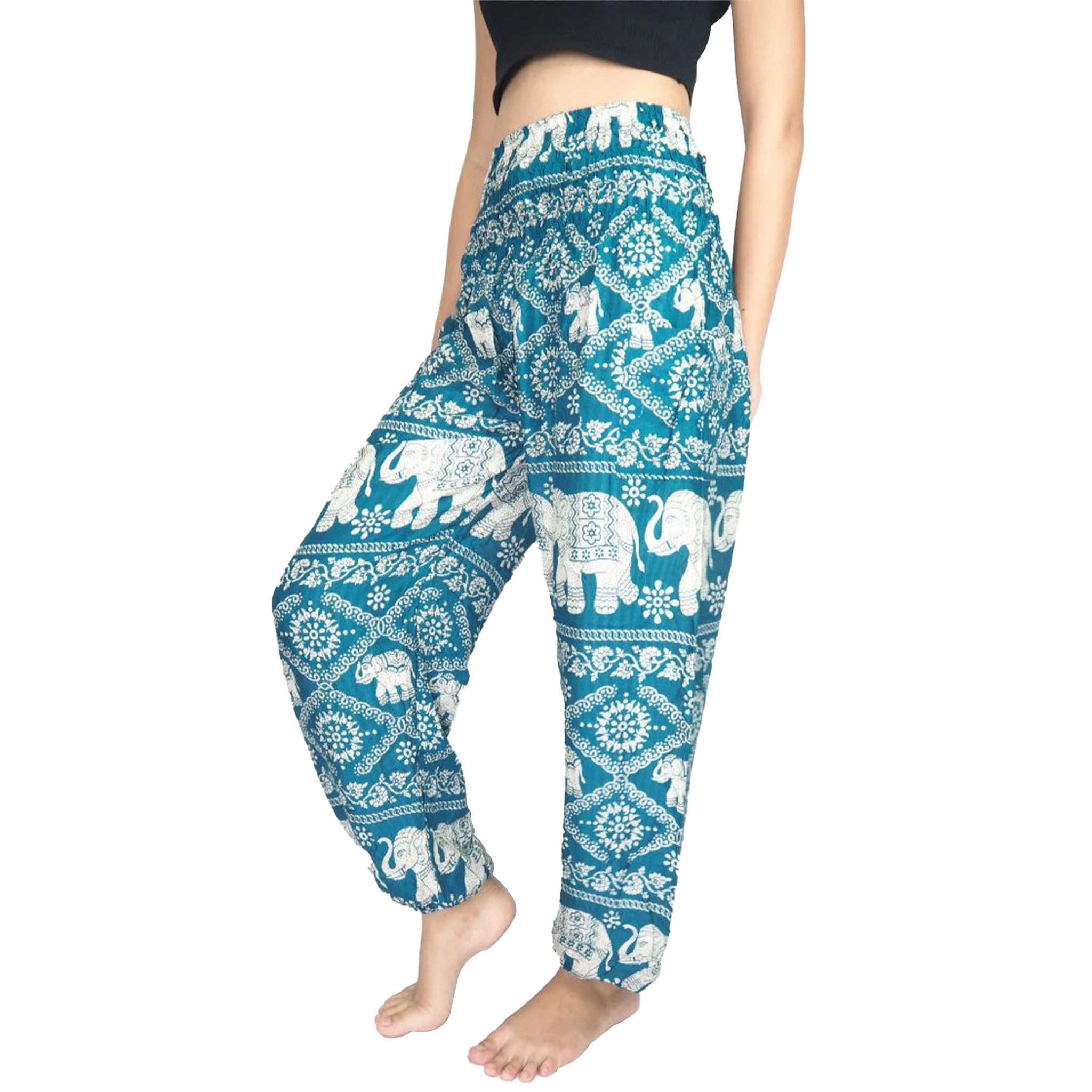 cigain Men's And Women's Summer Loose Bottom Wear Harem Pants Mid Rise Trouser Pantâ'S Elephant Design Plus Size (Waist 24-44", Hip 54", Length 42") Green-picture-46