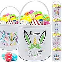 Vista 24 de Cesta de Pascua personalizada con nombre para niñas y niños, cesta de conejo de Pascua personalizada, bolsas de regalo para caza de huevos de Pascua