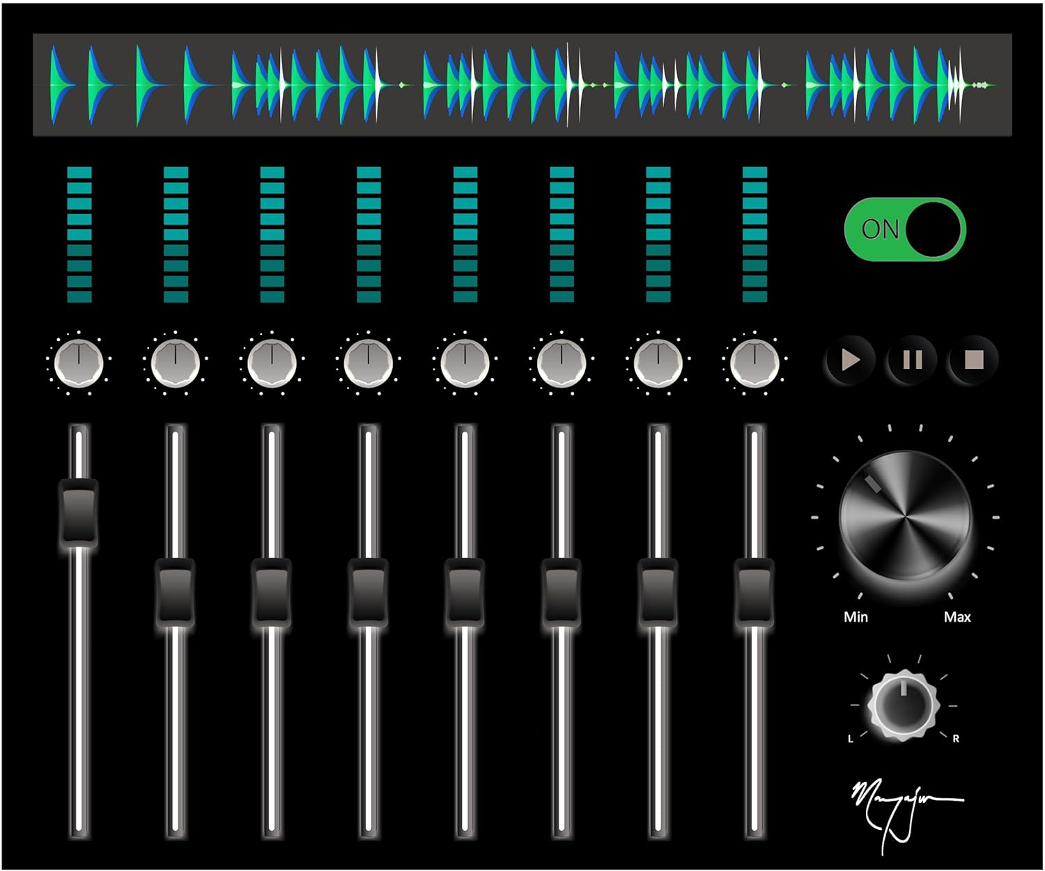 Music Producer Mouse Pad – 8-Track Audio Mixer Design | Large Non-Slip Desk Mat for Creators, DJs, Producers, Studio Use