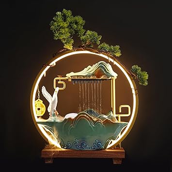 Backflow Incense Holder with LED Light Tabletop Indoor Water Fountains Artificial Plants Fake Bonsai Tree with Lamp Rings,Swan,Rockery for Home Decor Relaxing,14 * 5.5 * 15in (Swan)