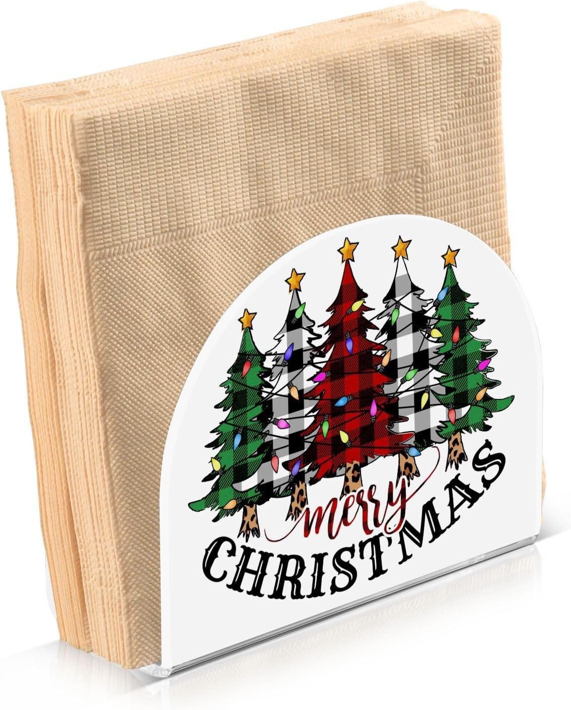 Buffalo Plaid Check Christmas Trees Napkin Holder Acrylic