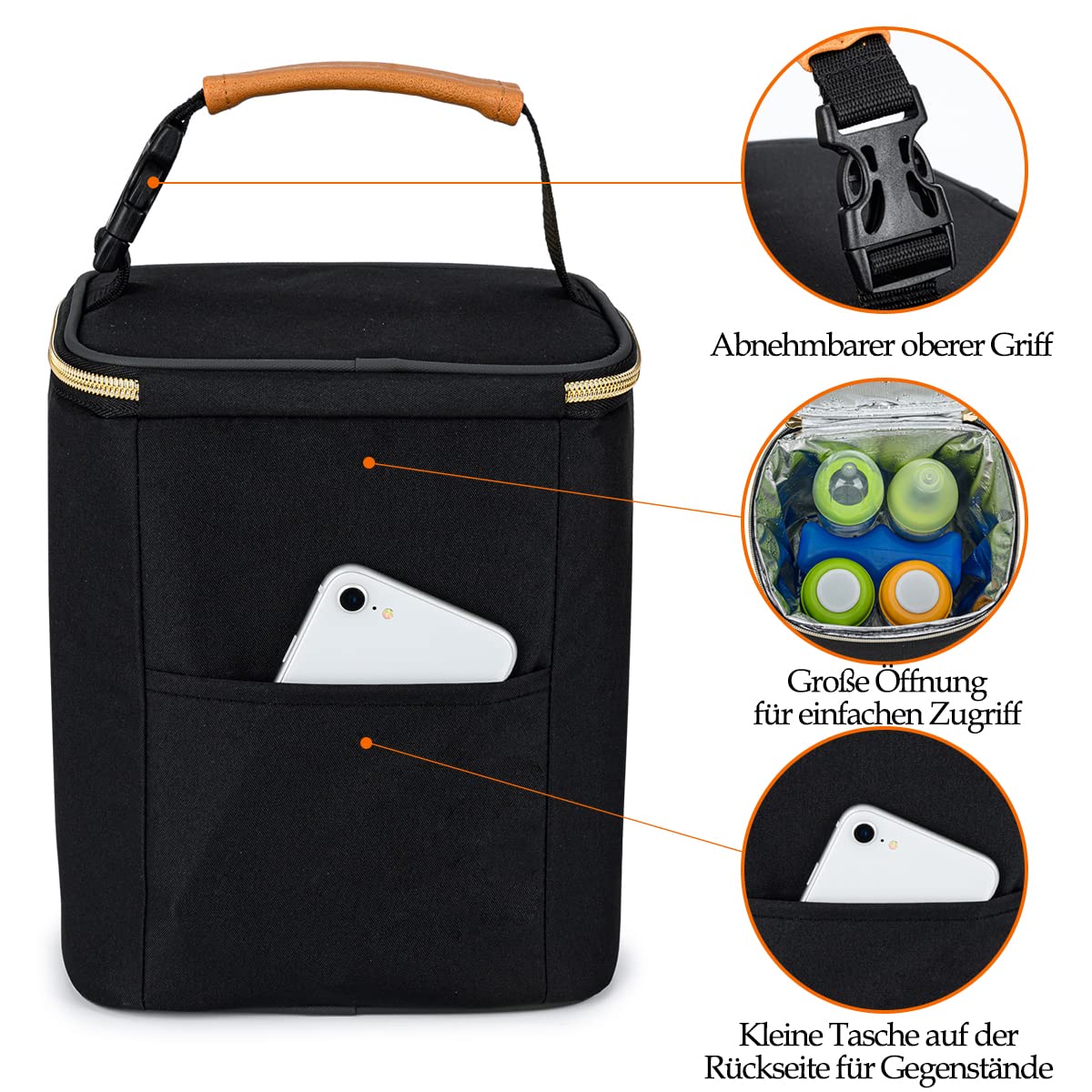 Muttermilch-Kühltasche, isolierte Babyflaschentasche mit Eisbeutel für 4 Flaschen bis zu 270 ml, perfekt für Tagespflege, Reisen, stillende Mütter