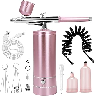 Airbrush Kit Air Brush Kit With Air Compressor Nail Charms Wireless Air Brush for Barber, Nail Art, Cake Decor, Makeup, Model Painting (Pink - with extension tube)
