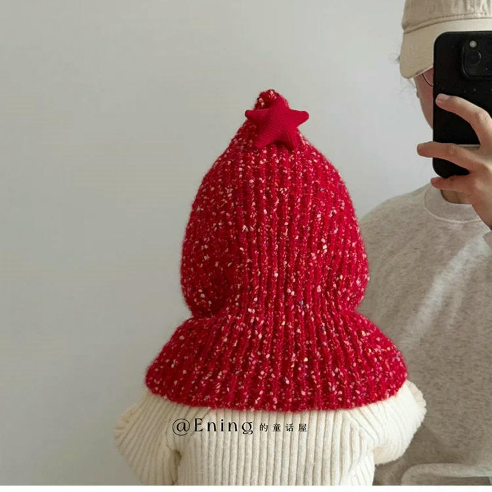 Czapka z pomponem Świąteczny zimowy kapelusz i szalik, ciepła czapka elfa z ochroną uszu, wygodne akcesoria z dzianiny na Boże Narodzenie Nowy Rok - gwiazda pozytywna czerwień