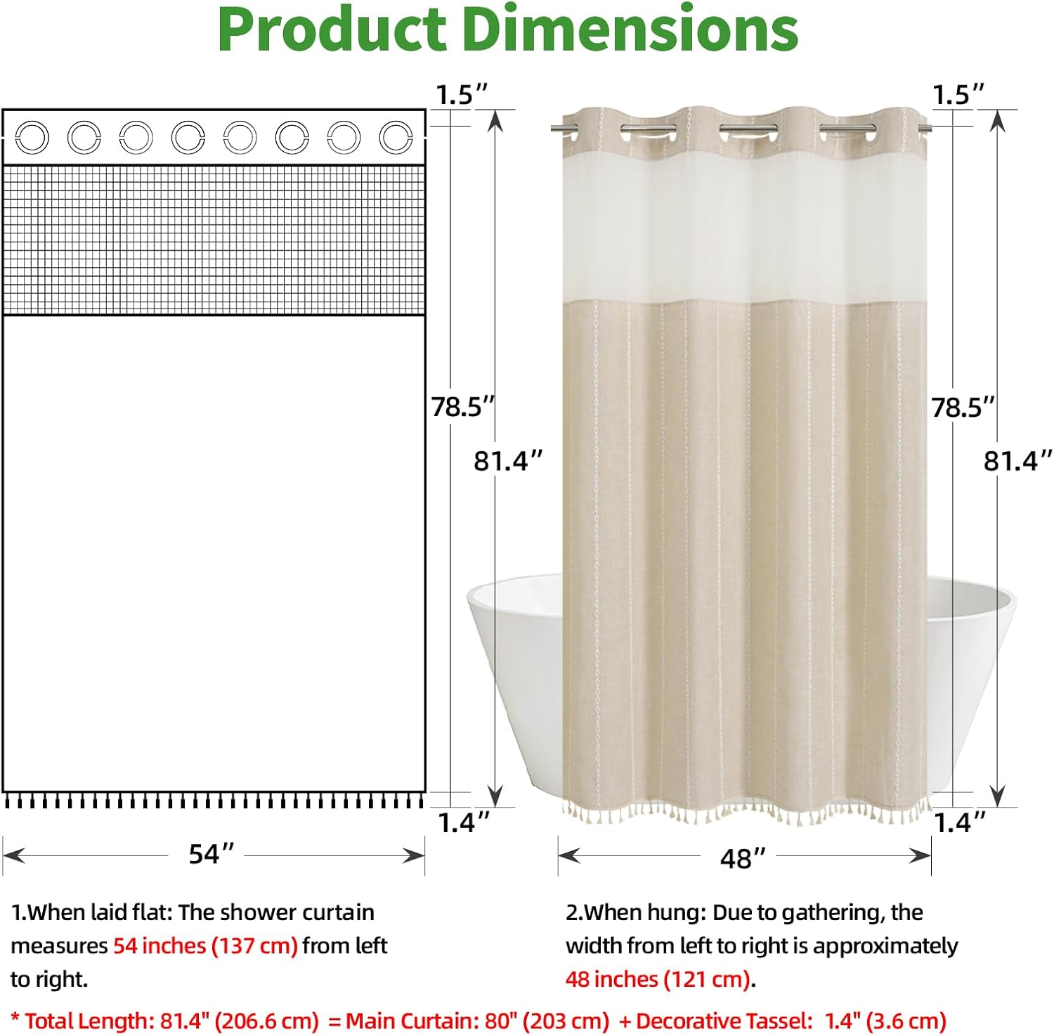 No Hook Stall Shower Curtain with Snap-in Fabric Liner - 54x80 Heavy-Duty Linen Textured Striped Design,Narrow Rustic Modern Farmhouse Bohemian Bathroom Curtain,Water-Repellent,Cream/Beige