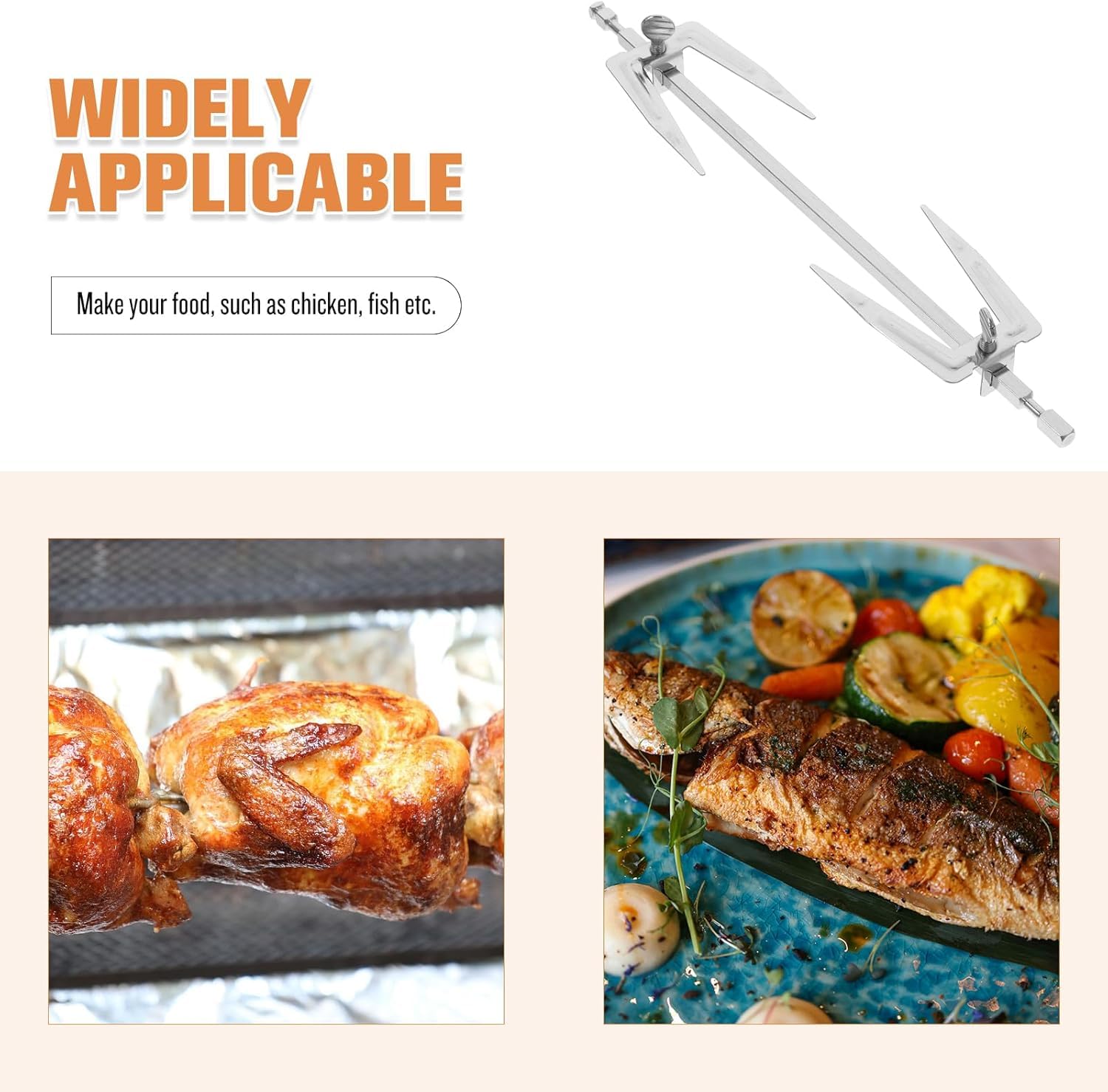 Tenedores giratorios para freidora de aire, parrilla de acero inoxidable de 27cm, tenedor para asar, pollo asado, tenedores de pescado para el hogar, Picnic, barbacoa, Camping