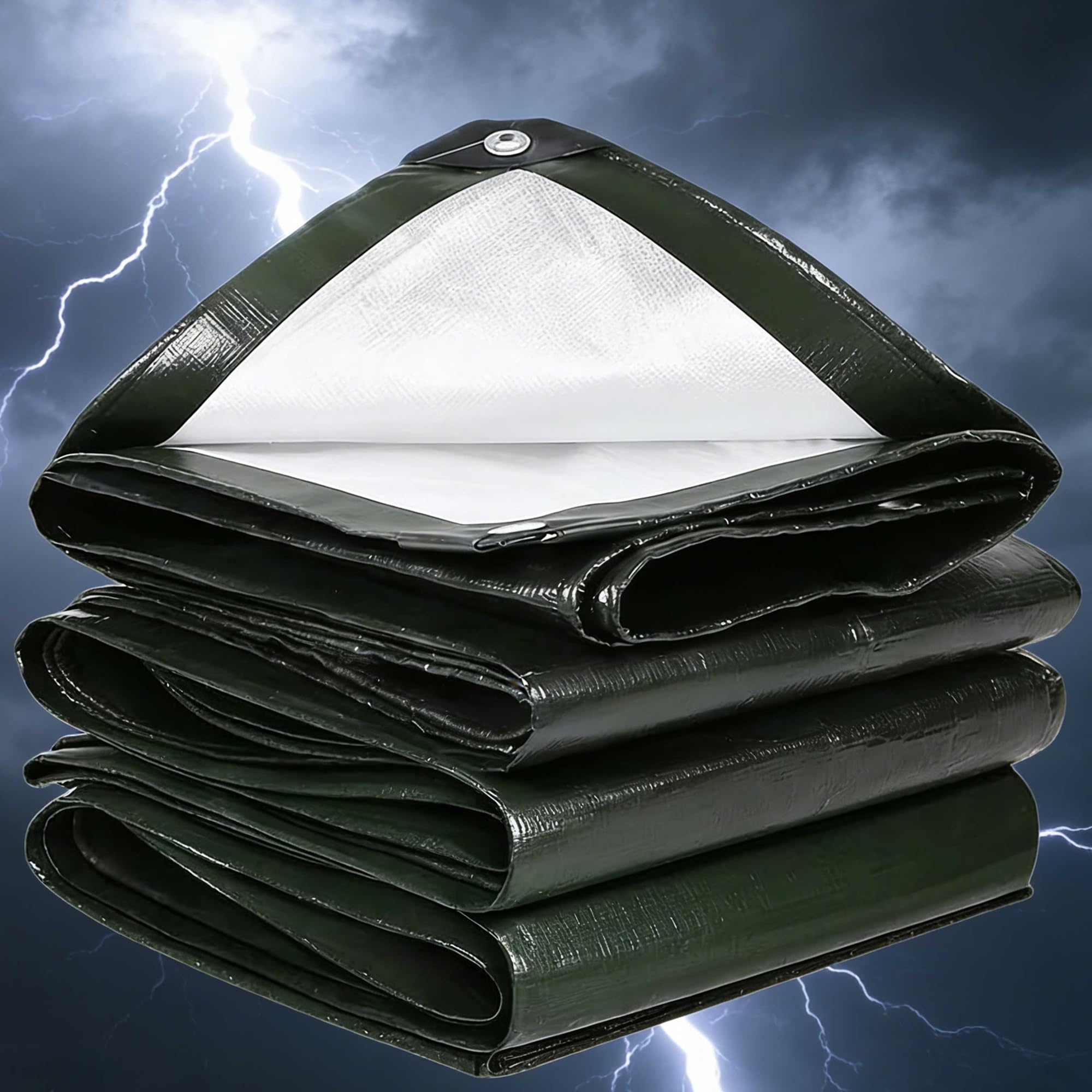 Bâche de Protection en Polyéthylène 200g/m² PE 5x7m l'extérieur Imperméable Ultra Lourde Toile de Résistante Revêtue des Deux côtés indéchirable, résistante aux UV, à la moisissure,Vert argenté