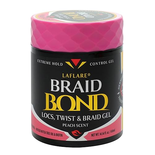 Laflare 14.5 fl oz Braid Bond Gel Bulk Extreme Hold para cabello natural y de niños, vegano, nutritivo, trenzado, cabello torcido (melocotón)