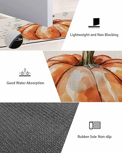 Miniatura 3 de Tapete de baño naranja con calabaza de Acción de Gracias para bañera, antideslizante, de secado rápido y absorbente, de tierra de diatomeas, para