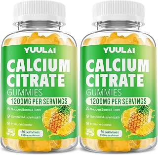 Pack of 2 Calcium Citrate Gummies 1200mg, Chewable Calcium Supplements for Women & Men, Sugar Free Calcium Gummies for Bone, Muscle & Immune Support, Pineapple Flavor, 120 Count
