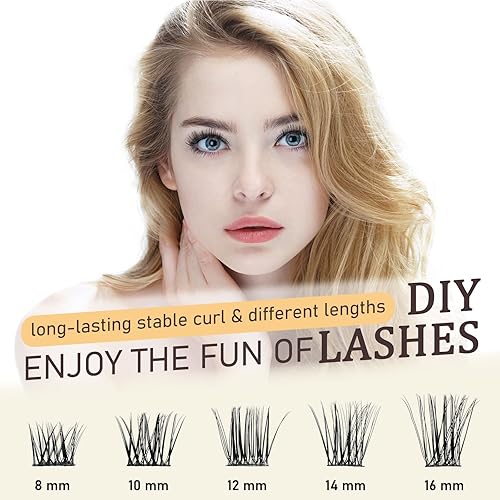 Miniatura 7 de QUEWEL - Pestañas en racimos individuales con tallo ancho, mix de 8 a 16mm de longitud, para hacer tú mismo en casa, suaves y resistentes con banda