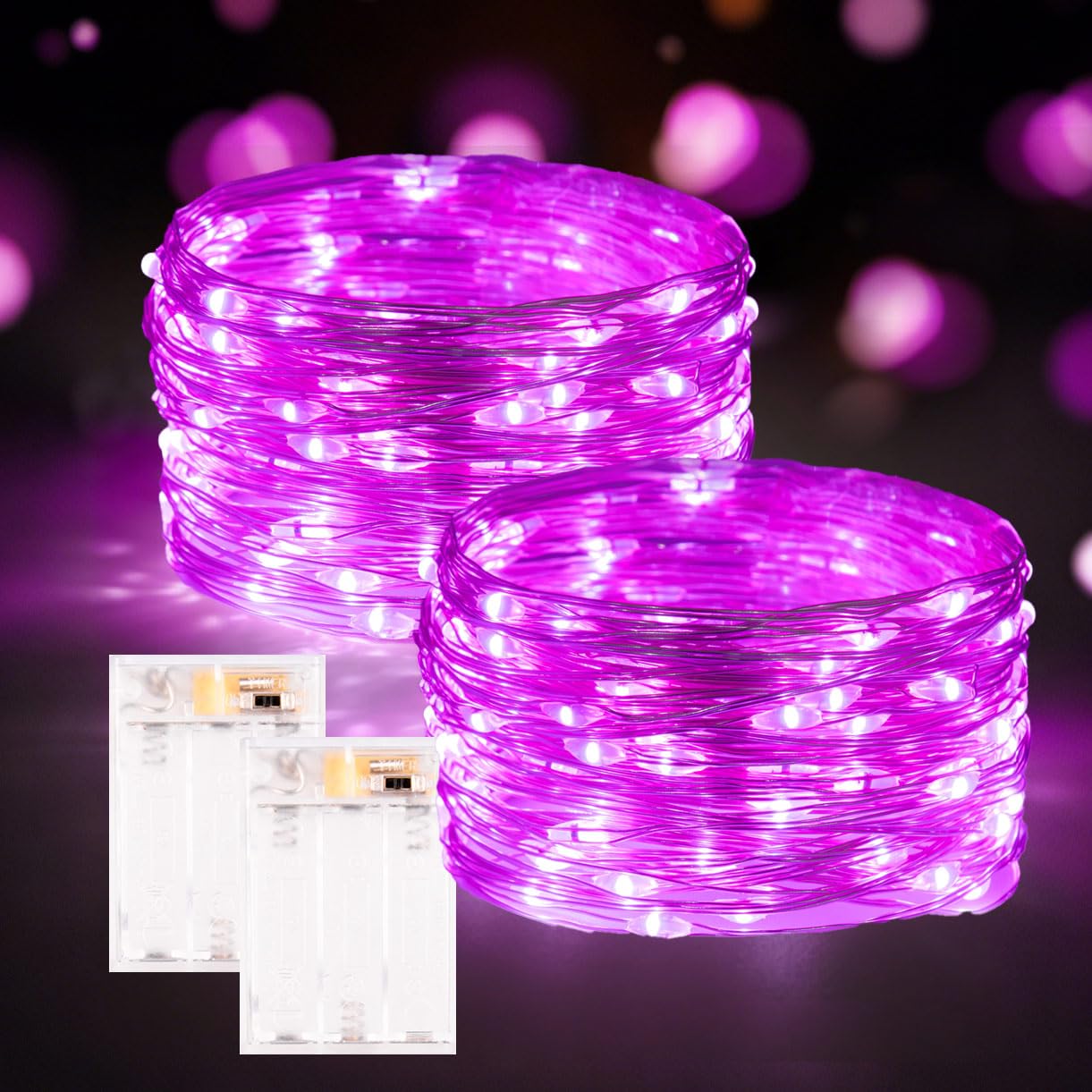 Pcores Pink 2Pack Fairy Lights Battery Operated With Timer, Waterproof 10M 100Led String Lights Indoor Outdoor, Lights For Valentine's Day Bedroom Anniversary Indoor Outdoor Decor