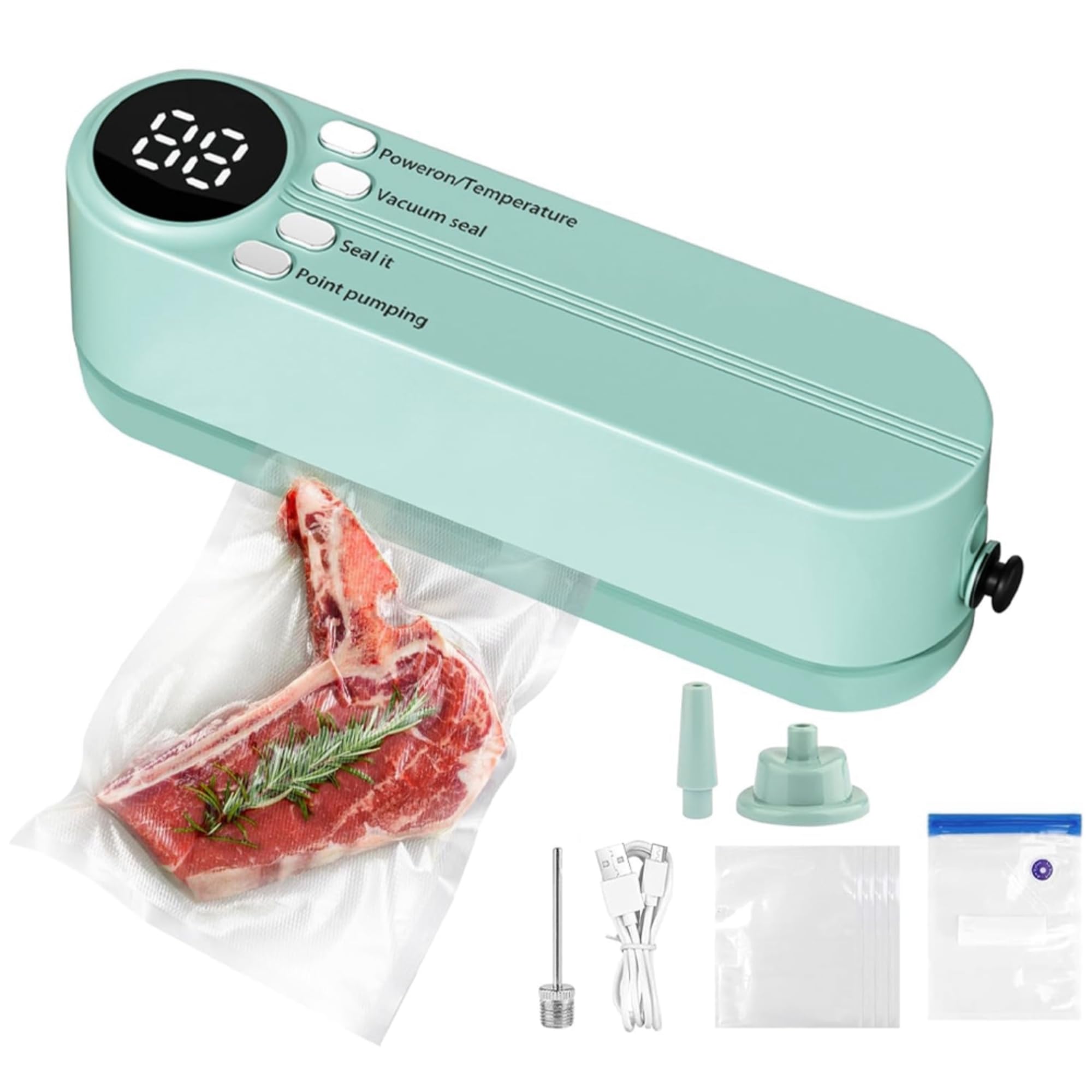 VOCO Portable Vacuum Sealing Machine for Food Packets | USB Rechargeable Handheld Mini Bag Sealer with Cutter & Inflate Function for Snacks, Chips & Fresh Storage (Green)-image-18
