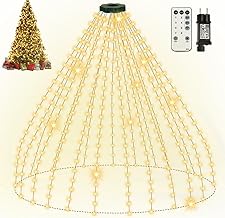 Christmas Tree Fairy Lights with Ring, 2.5 m, 20 Strands, 500 LED, IP65 Waterproof Fairy Lights Outdoor with 5 m Cable, Christmas Lighting Indoor, 8 Modes, Timer for 150, 180, 240 cm, Warm White