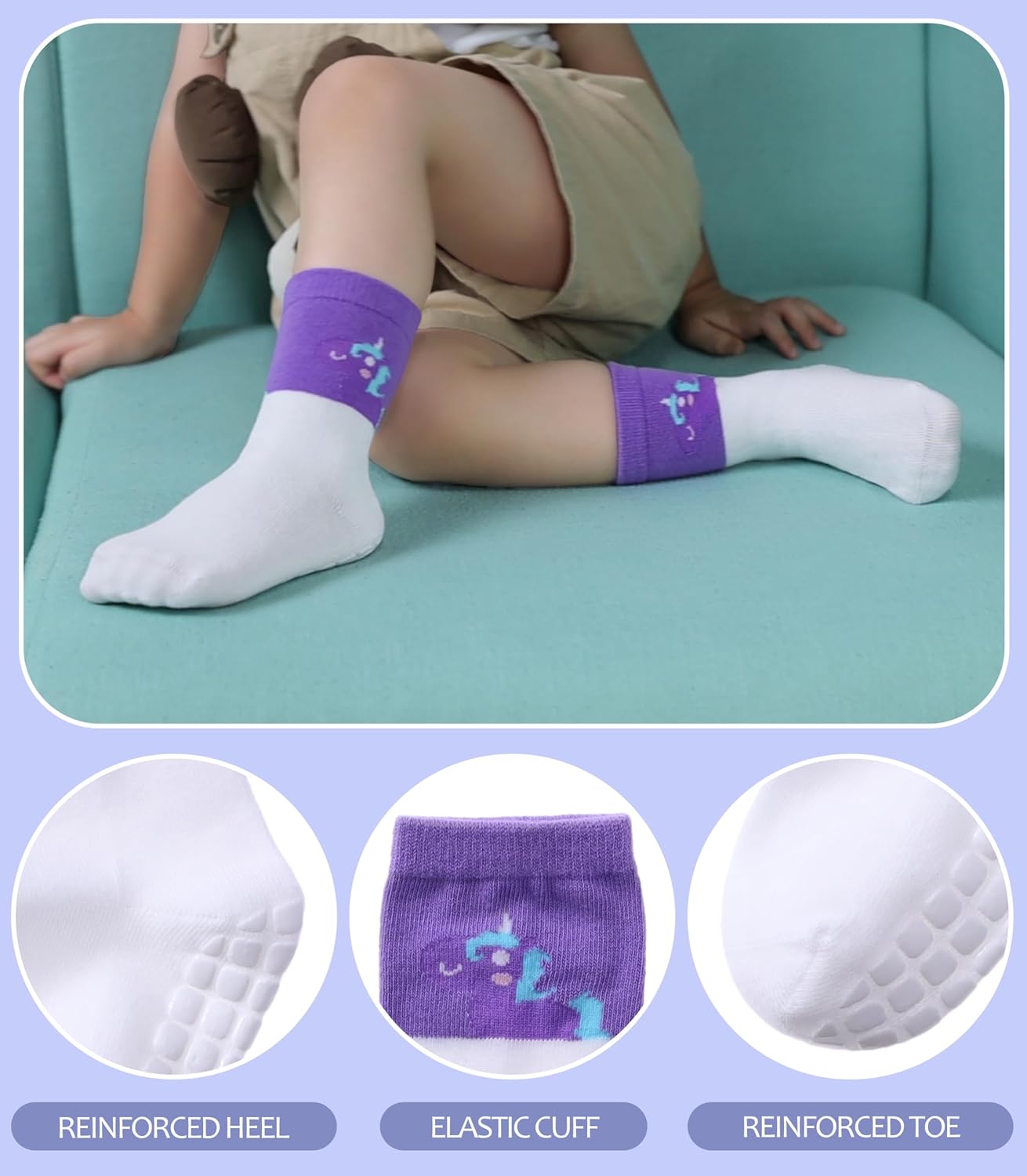 MQELONG 6 Pairs Baby Girls Non Slip Crew Socks Grips Socks for Infants Toddlers Kids Girls - Image 3