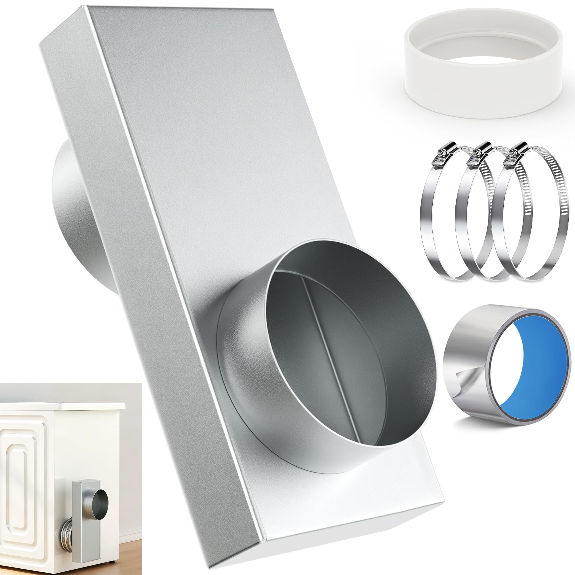 Upgraded 84049 Stainless Steel Periscope Dryer Vent, 0-5" Telescoping Adjustable Dryer Vent Connector Kit, Space-Saving Close-to-Wall Short Small Dryer Replacement Vents,Anti-Leakage Seal Ring &amp; Clamp