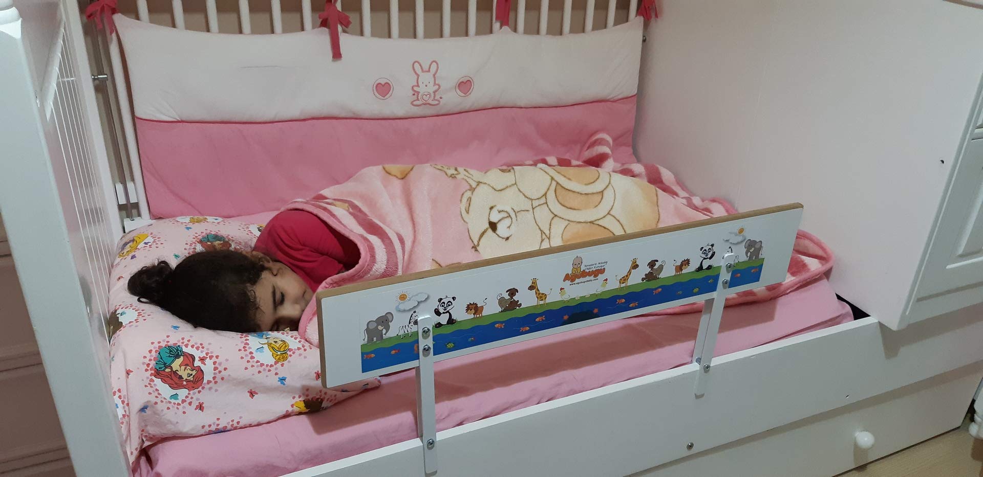 Agubugu Baby AGU-088-8-3-DSN Hayvan Desenli Ahşap Yatak Bariyeri 80x30, Beyaz