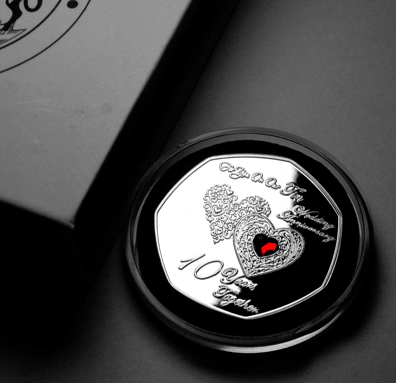 The Commemorative Coin Company For You ON OUR 10th TIN WEDDING ANNIVERSARY Commemorative. Gift Boxed. Gift/Present. Red Diamante Gemstone. 10 Years