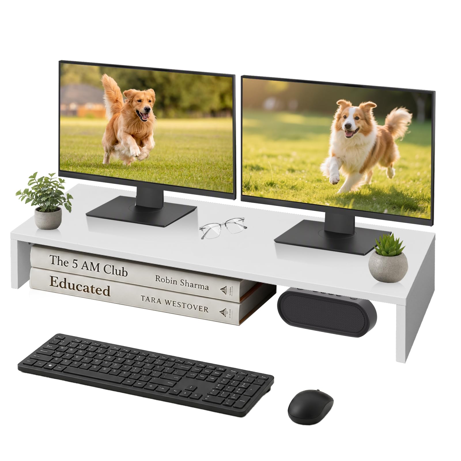 Soporte elevador para monitor y TV, organizador ergonómico de 12 cm de altura para pantallas de hasta 32 pulgadas, diseño de ahorro de espacio 85 x 35 cm (largo x ancho)