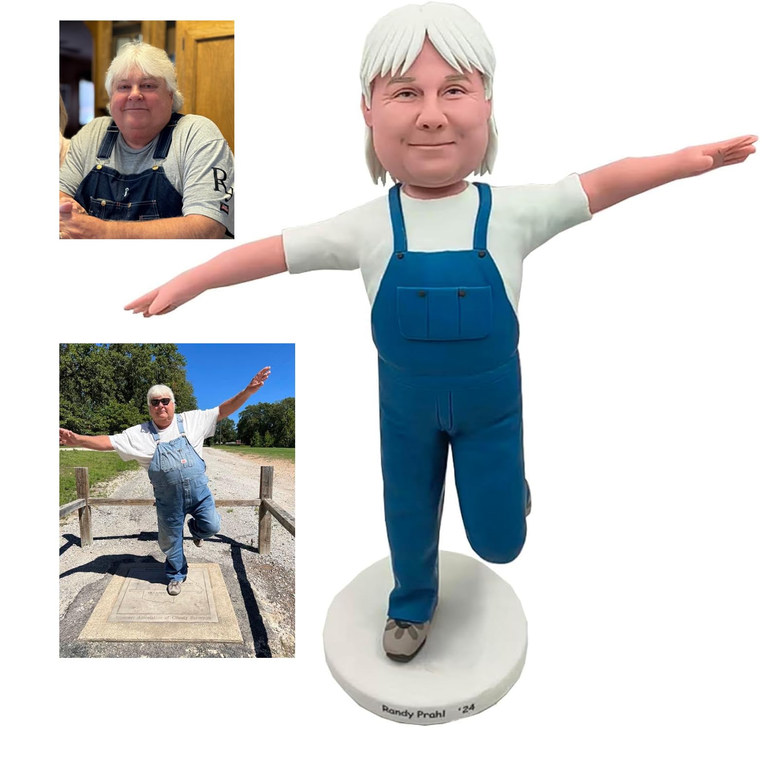 Figurine Bobblehead personnalisée aux cheveux blancs qui se balancent les mains ouvertes, figurine articulée personnalisée complète sur la base de votre photo, figurine Bobbleheads unique faite à la