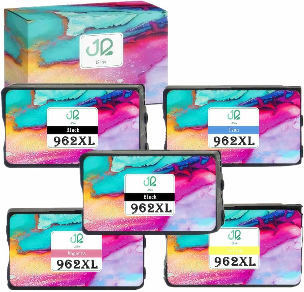J2INK Remanufactured Ink Cartridge Replacement for HP 962XL 962 5 Pack Ink Cartridge 3JA03AN 3JA00AN 3JA01AN 3JA02AN OfficeJet Pro 9025 9020 9018 9015 9010
