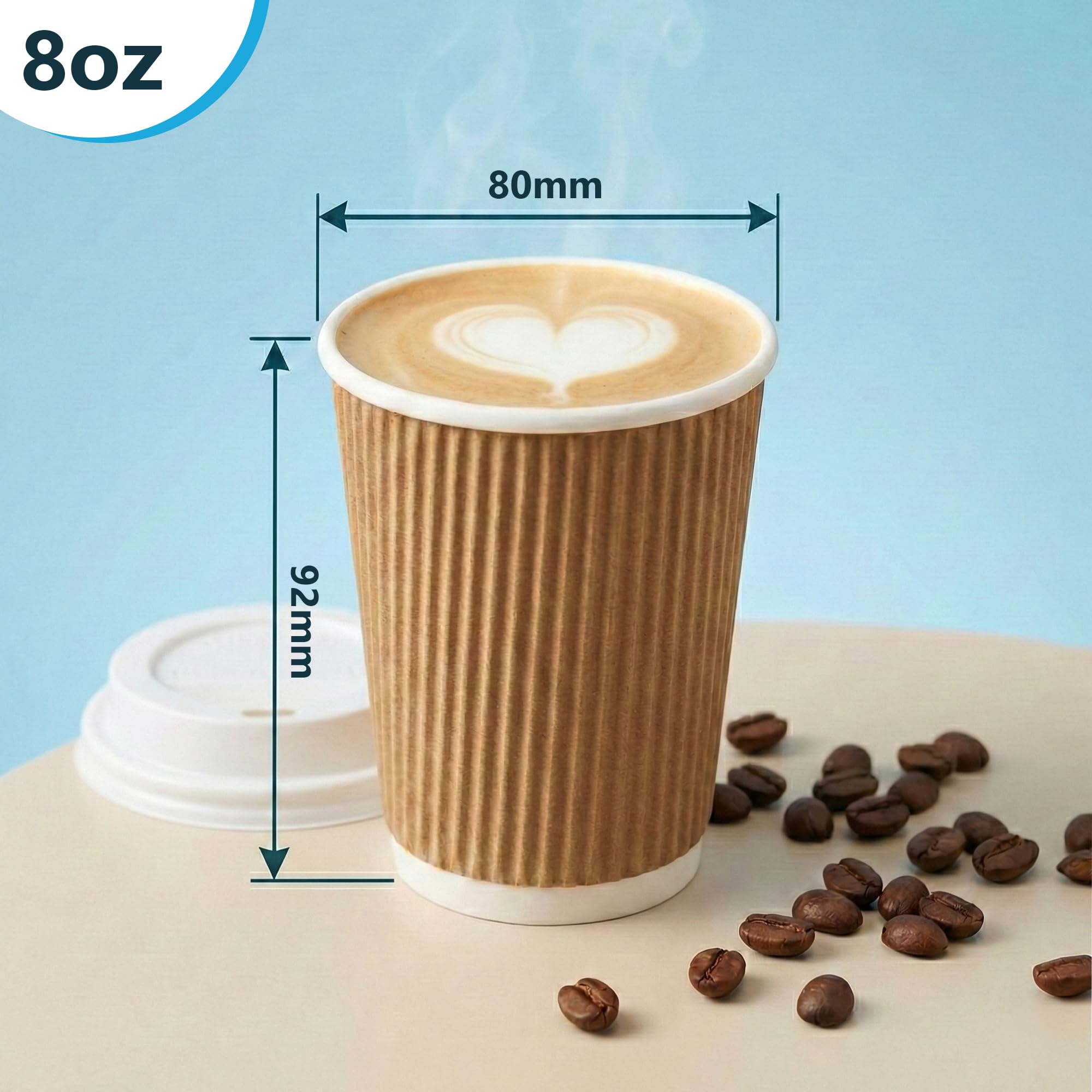 Confezione da 100 tazze da caffè usa e getta in carta kraft marrone con coperchi, a tripla parete, per espresso, tè e bevande calde, tazze da asporto, 226,8 g