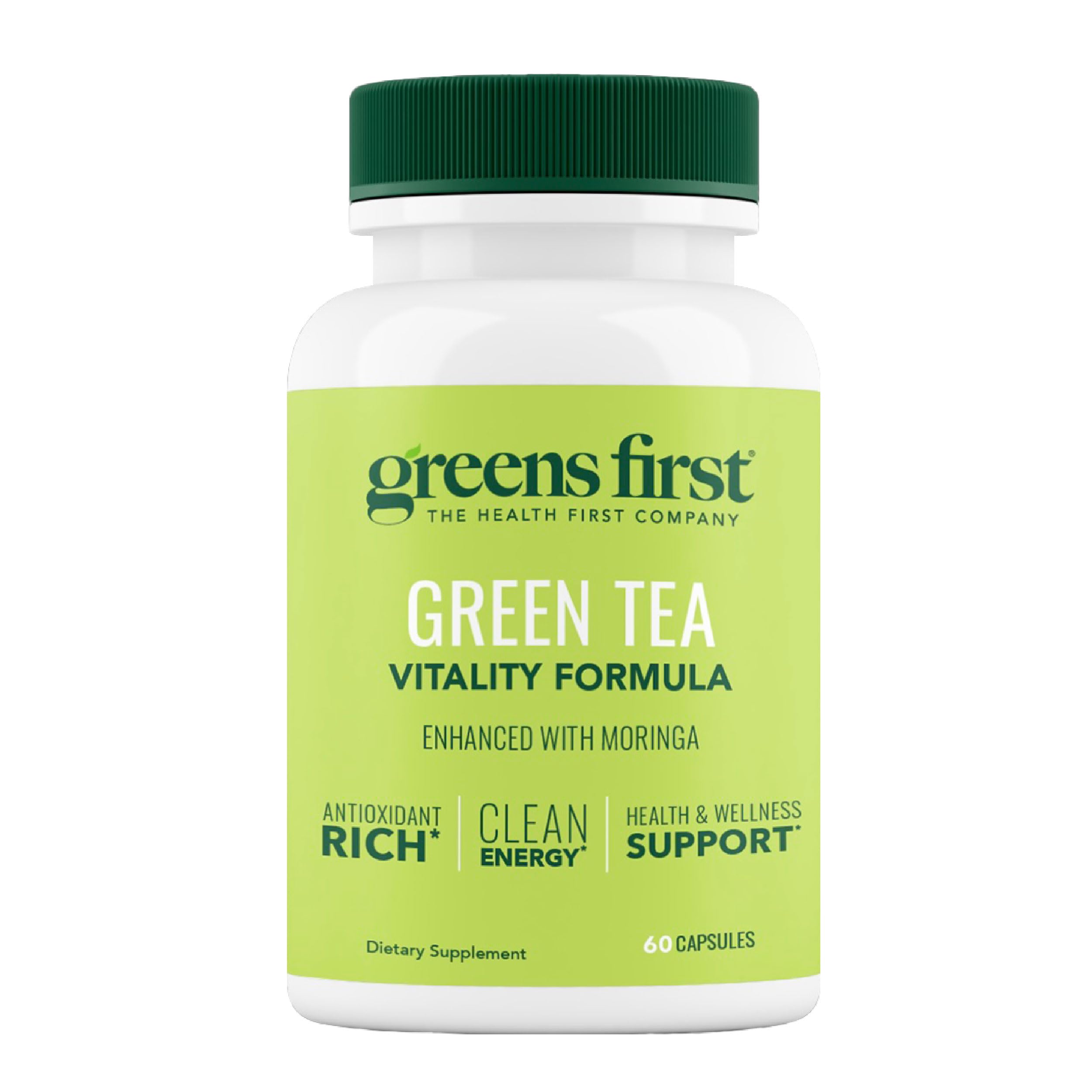Greens First Green Tea Vitality Formula - Enhanced with Moringa - Antioxidant-Rich for Clean Energy - Vegan & Gluten-Free - Powerful Blend for Energy & Overall Wellness (60 Capsules)