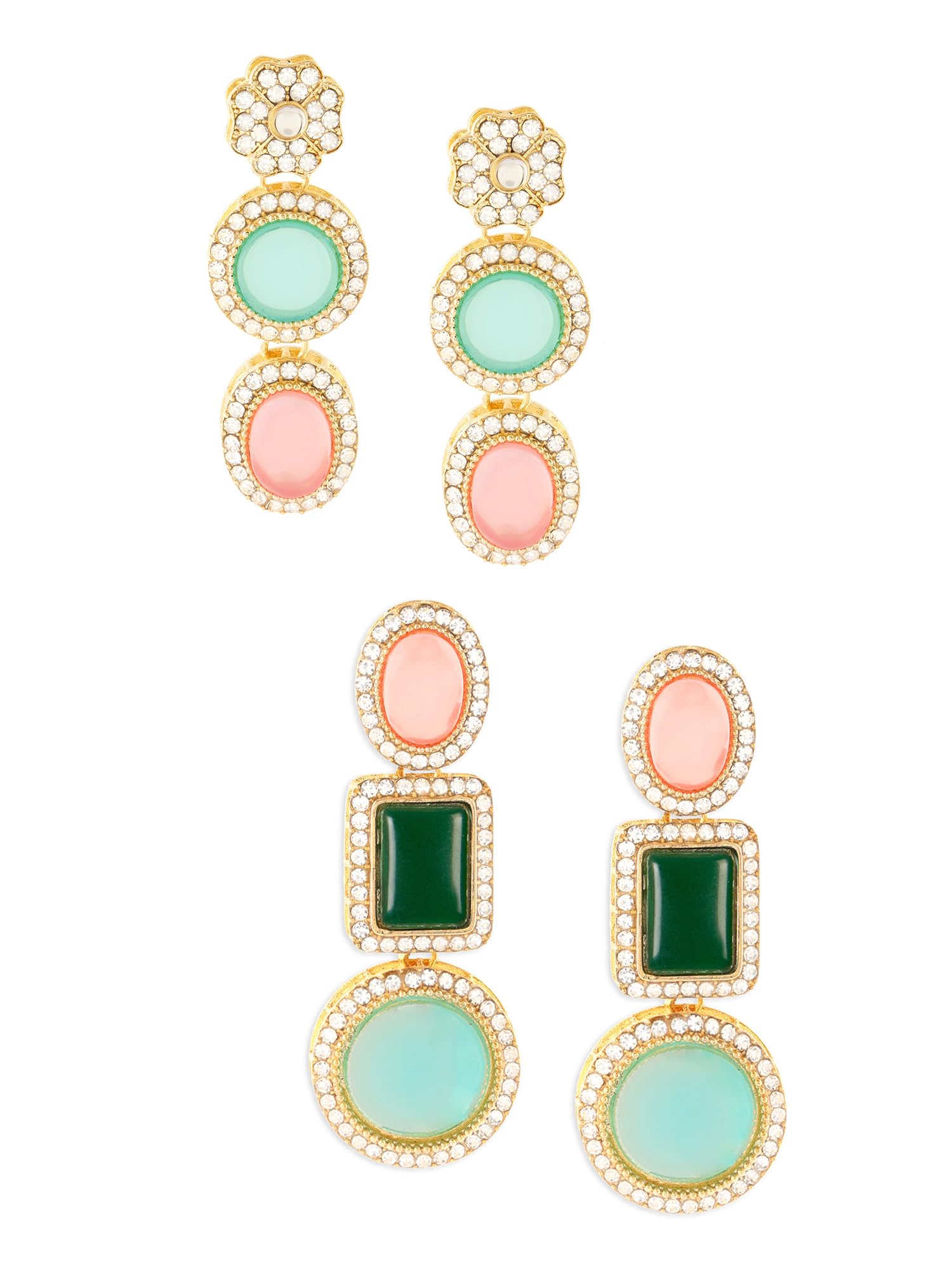 Zaveri Pearls Set of 2 Multicolor Stones & Dazzling Austrian Diamonds Embellished Drop Earrings For Women-ZPFK17987 (B0D117S6Y5) Amazon Price History, Amazon Price Tracker