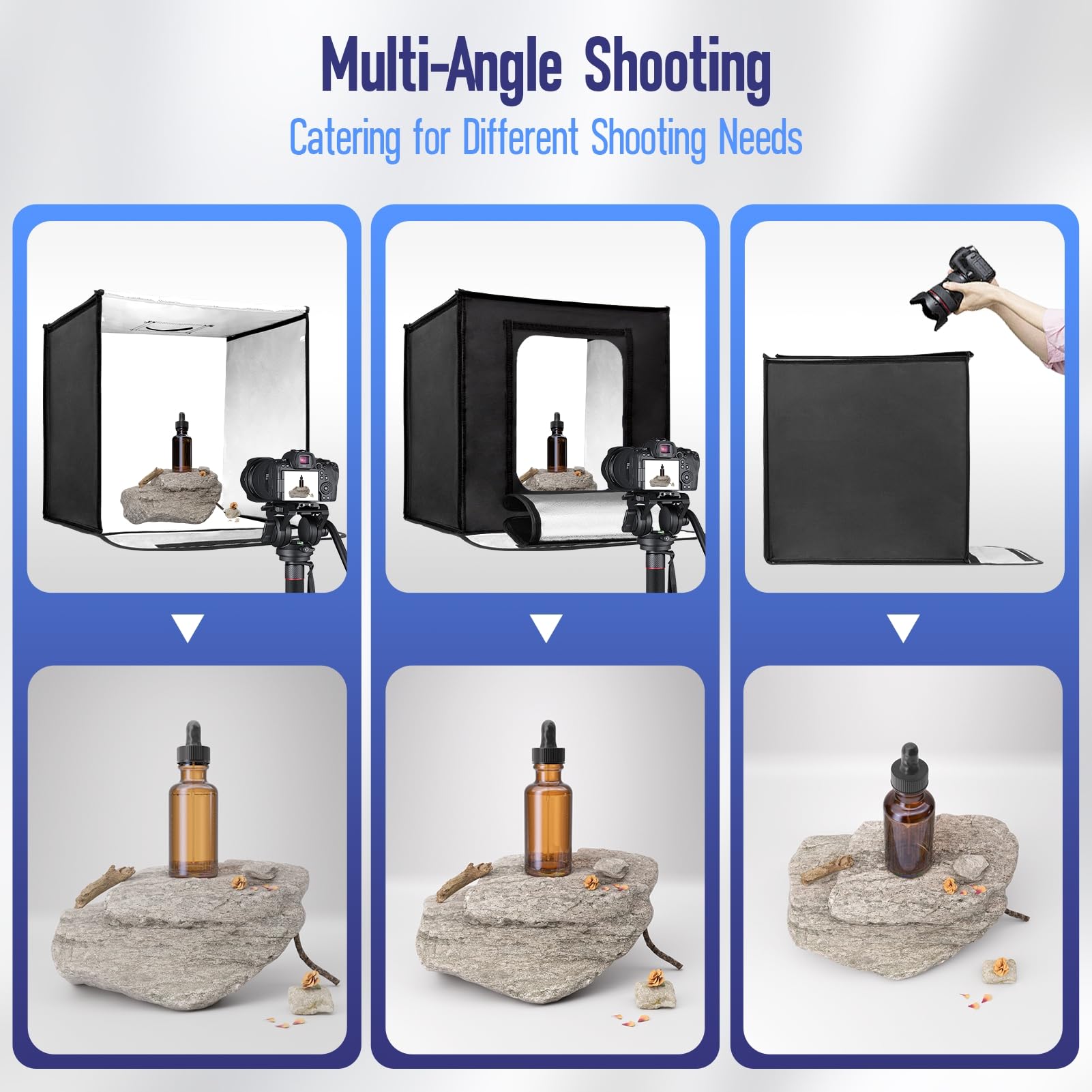 EMART Light Box Fotografia 60cm/24x24 pollici dimmerabile Photo Box con 5 prodotti ftotografia fondali & 3 colori luce per alimenti, gioielli, fotografia di prodotti da studio