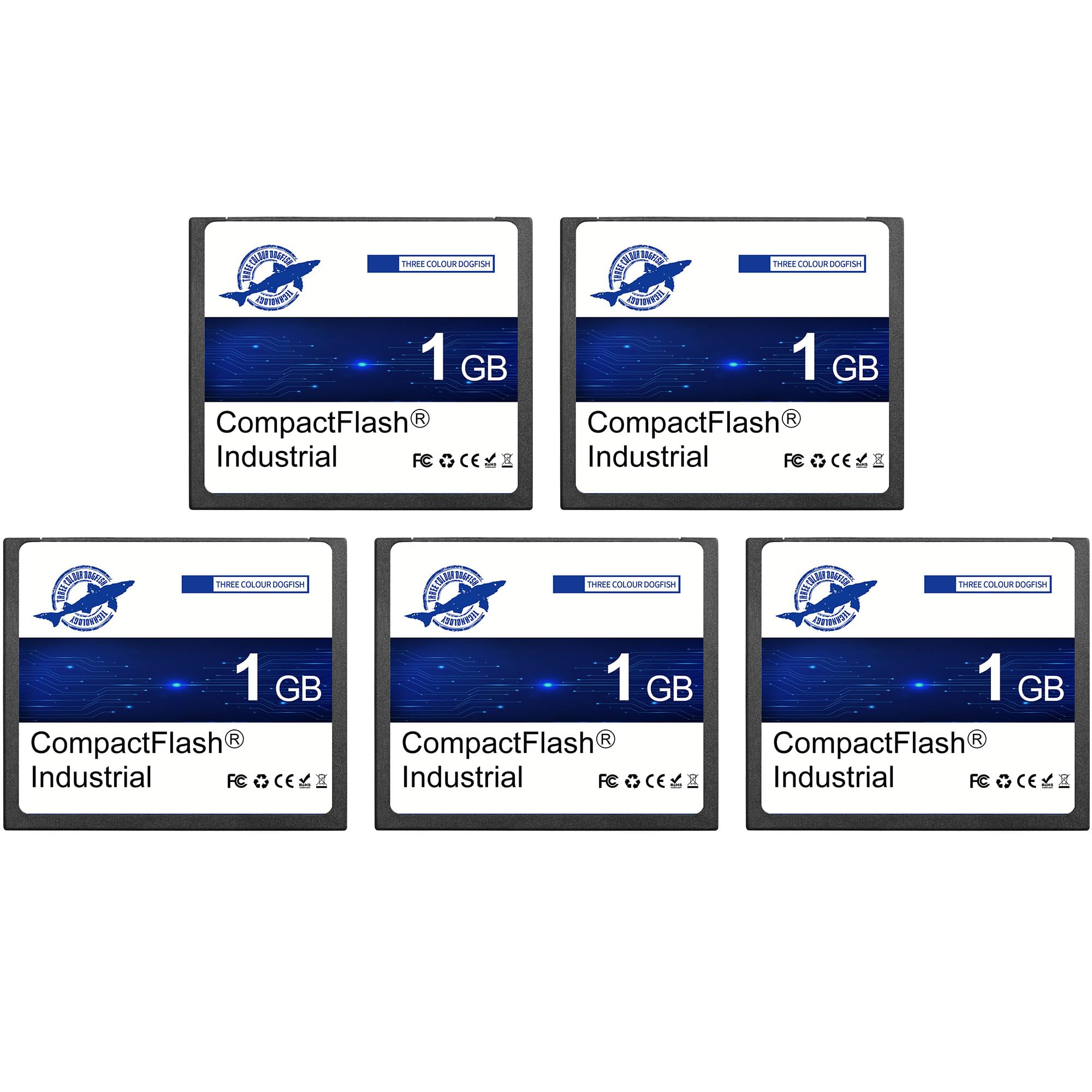 Dogfish Compact Flash Karte 1GB 5PACK Hochleistungsfähige Industrie CF Speicherkarte mit SLC NAND Flash für Industriecomputer, CNC Maschinen, alte Kameras
