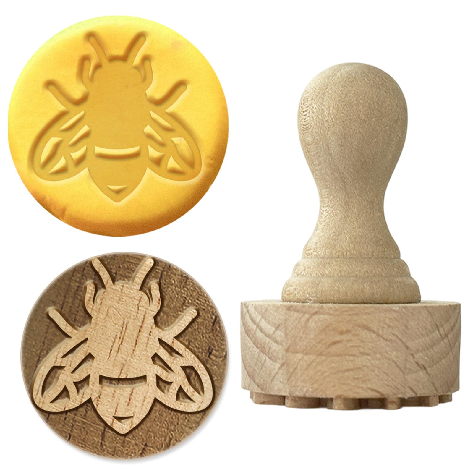 Tampon en bois naturel gravé abeille 4,6 cm pour loisirs créatifs