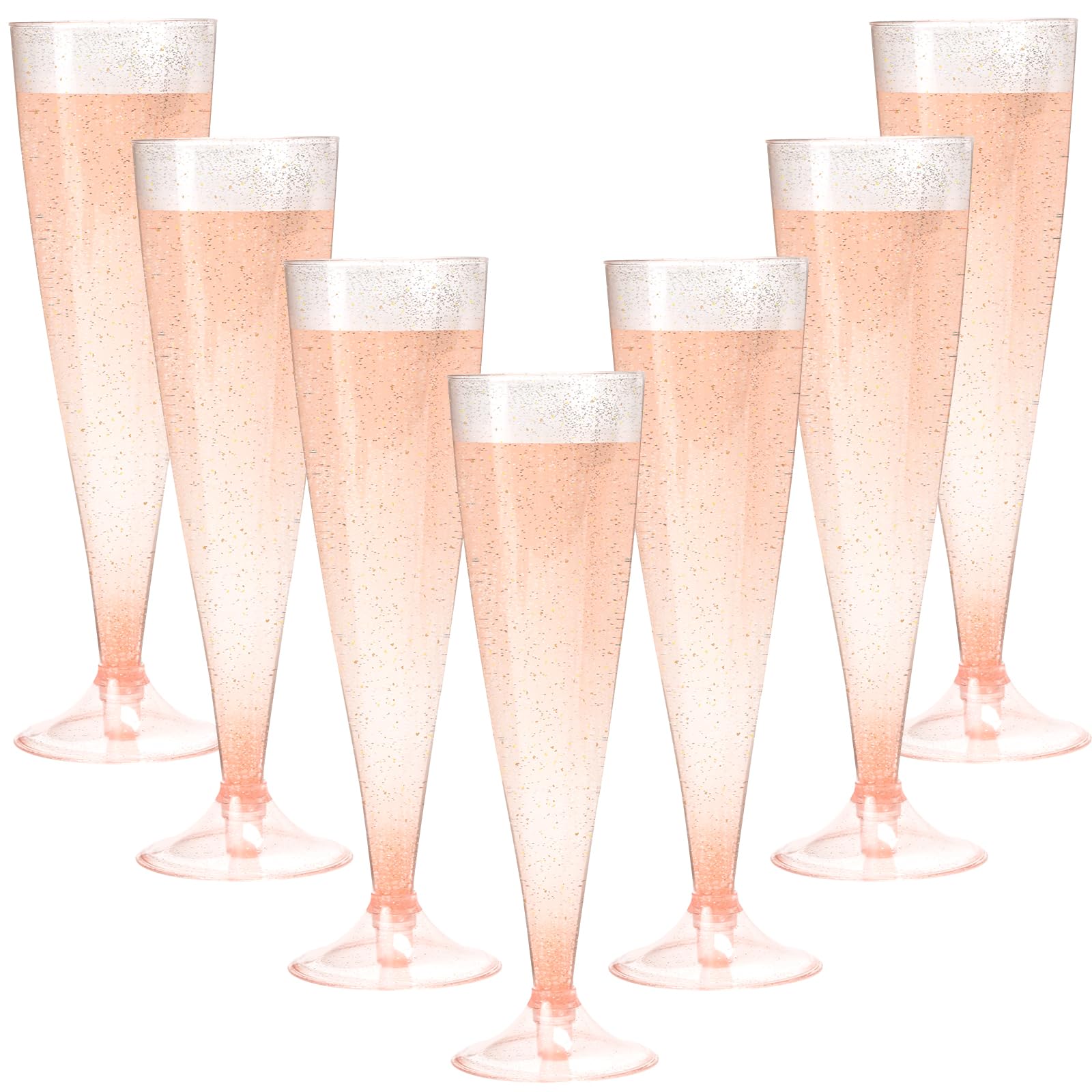 Cptoion 30 Pack Champagne Flutes, 5 OZ Rose Gold Glitter Plastic Glasses, Disposable Toasting Glasses for Parties, Mimosa Bar, Events, Wedding and Party Supplies
