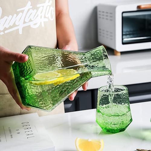 Miniatura 4 de G Juego de jarras y vasos de noche, color verde, mesa de noche de 42.3 onzas, jarra de agua y 2 vasos de 9.6 onzas, mesita de noche de jarra, mesita