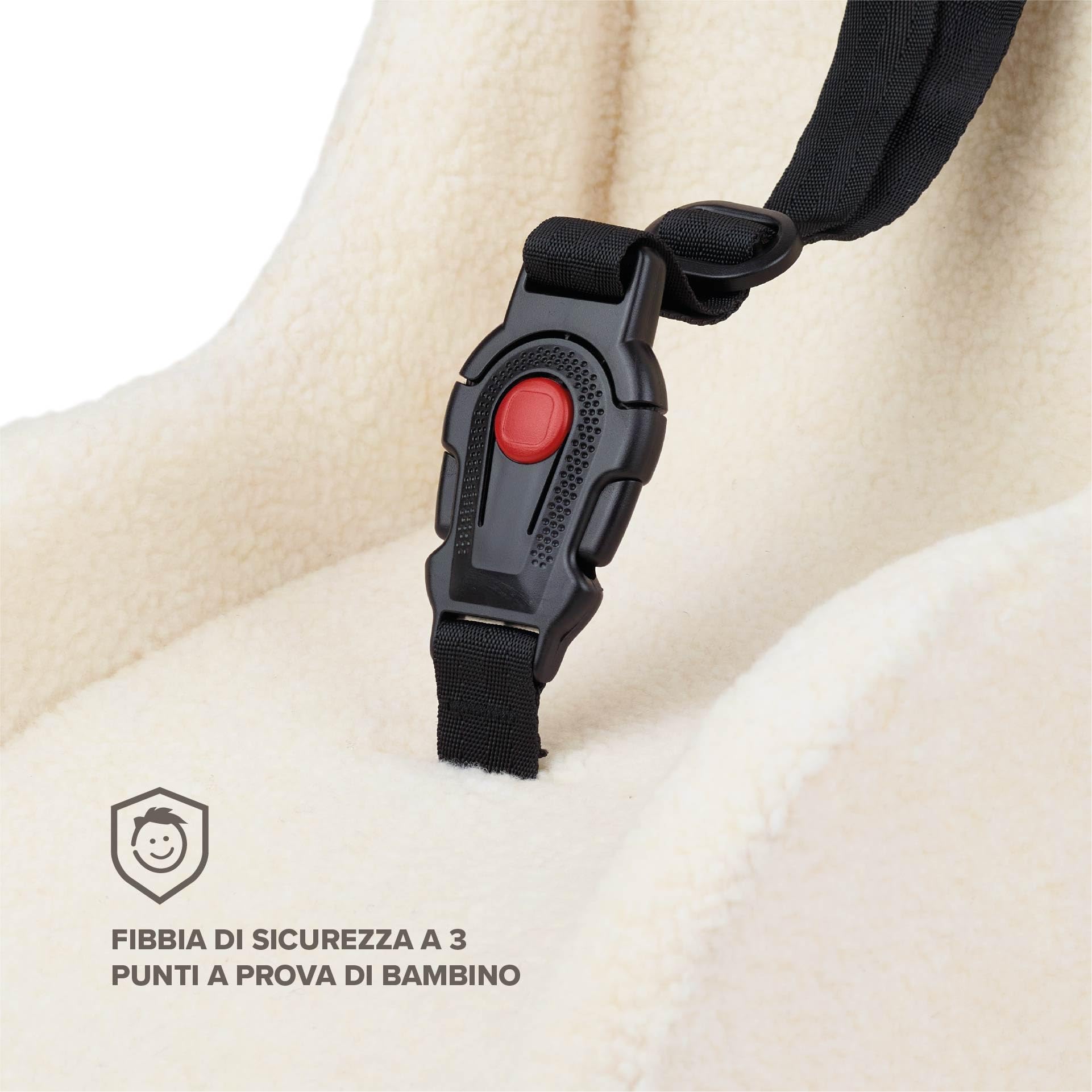 POLISPORT 8015000022 – Mini Pelican Fleece Riduttore Seduta Bebè con Cintura a 3 Punti per Rimorchio, Passeggino e Bici Cargo – Caldo, Sicuro e Compatibile per Bambini da 7 a 18 Mesi, Bianco