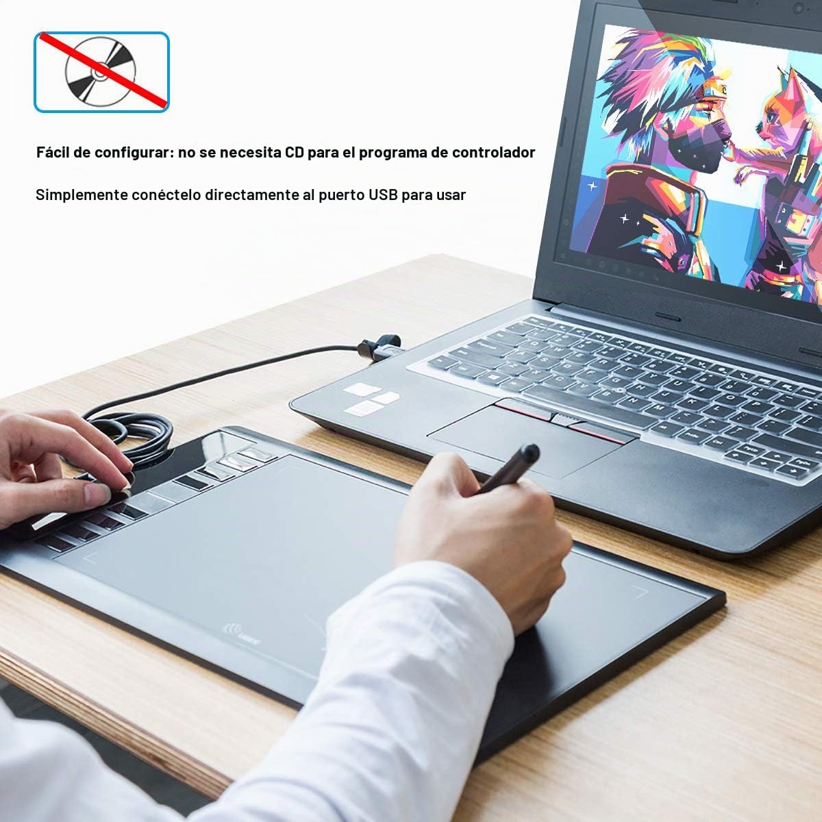 Graphics Drawing Tablet, UGEE M708 10 x 6 inch Large Drawing Tablet with 8 Hot Keys, Passive Stylus of 8192 Levels Pressure, UGEE M708 Graphic Tablet for Paint, Design, Art Creation Sketch