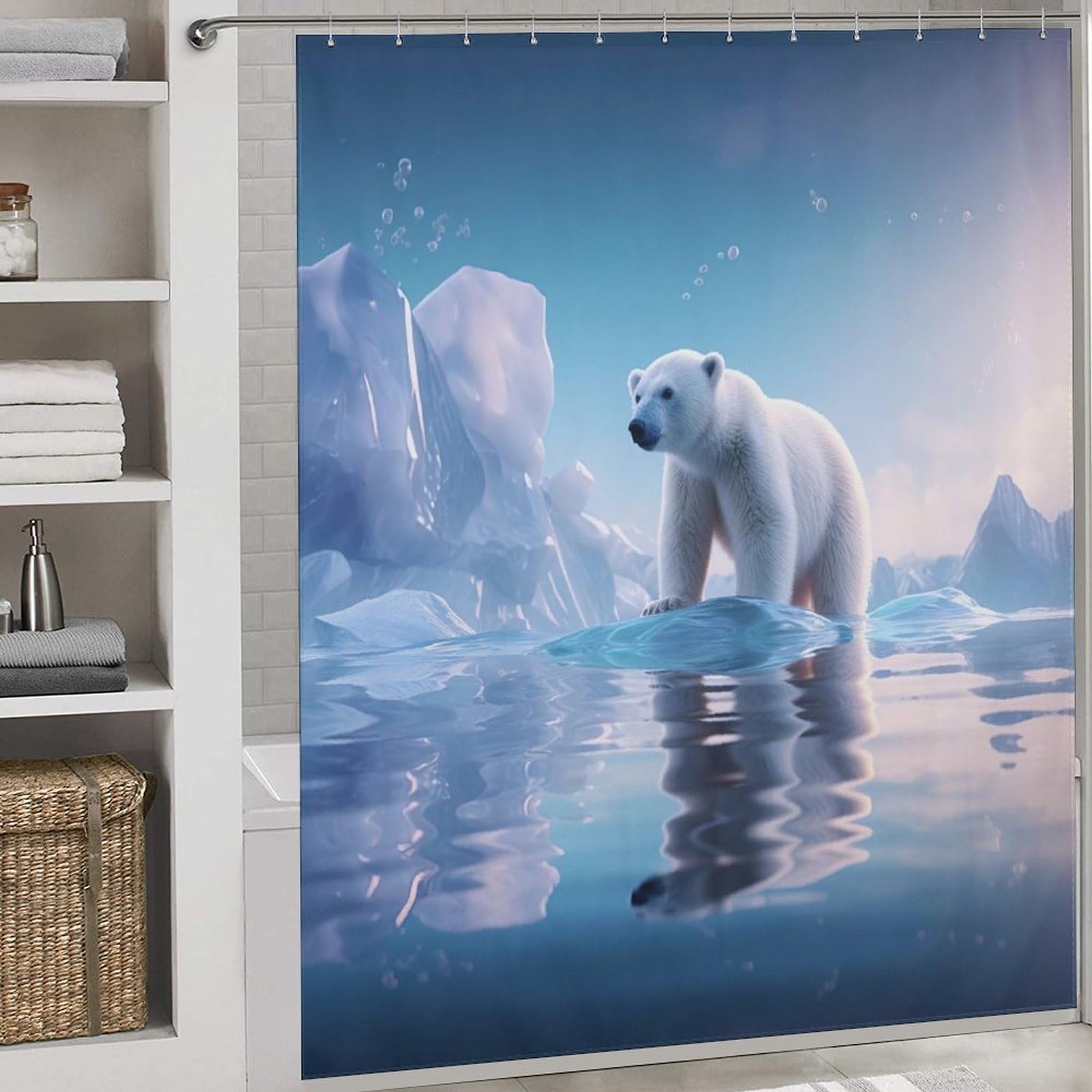 Rideau de bain ours polaire en polyester lavable pour une douche d'ambiance nature