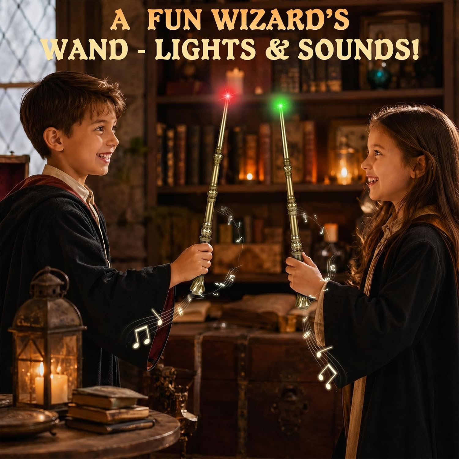 Light Up Magic Wizard Wand with Sounds & 4 Color Lights Illuminating Witch Toys for Kids Cosplay Party Birthday Gift, Golden, 2PCS image 4