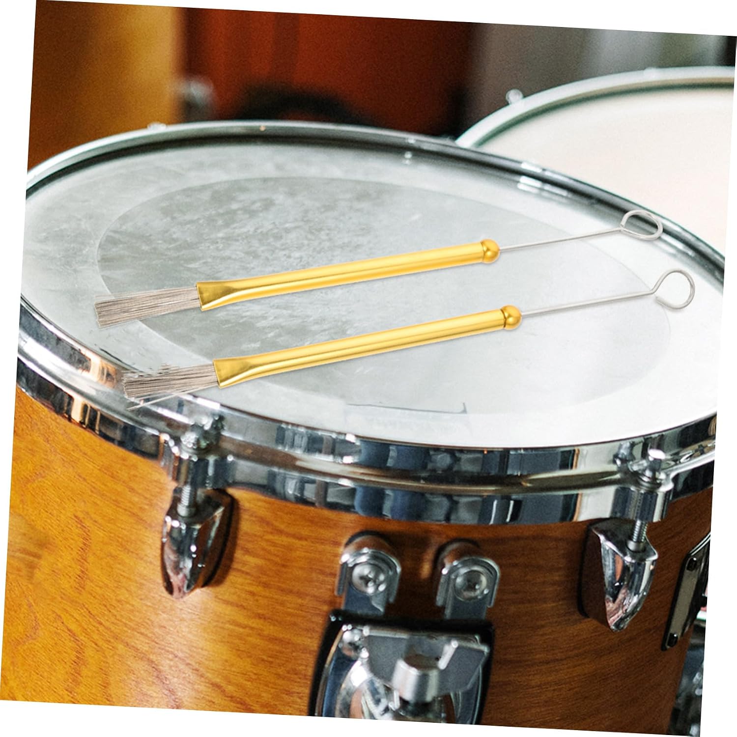 LIOOBO Metal Drum Brush Set 1 Pair Wire Drum Brushes Wooden Handle for Jazz Drumming Percussion Practice and