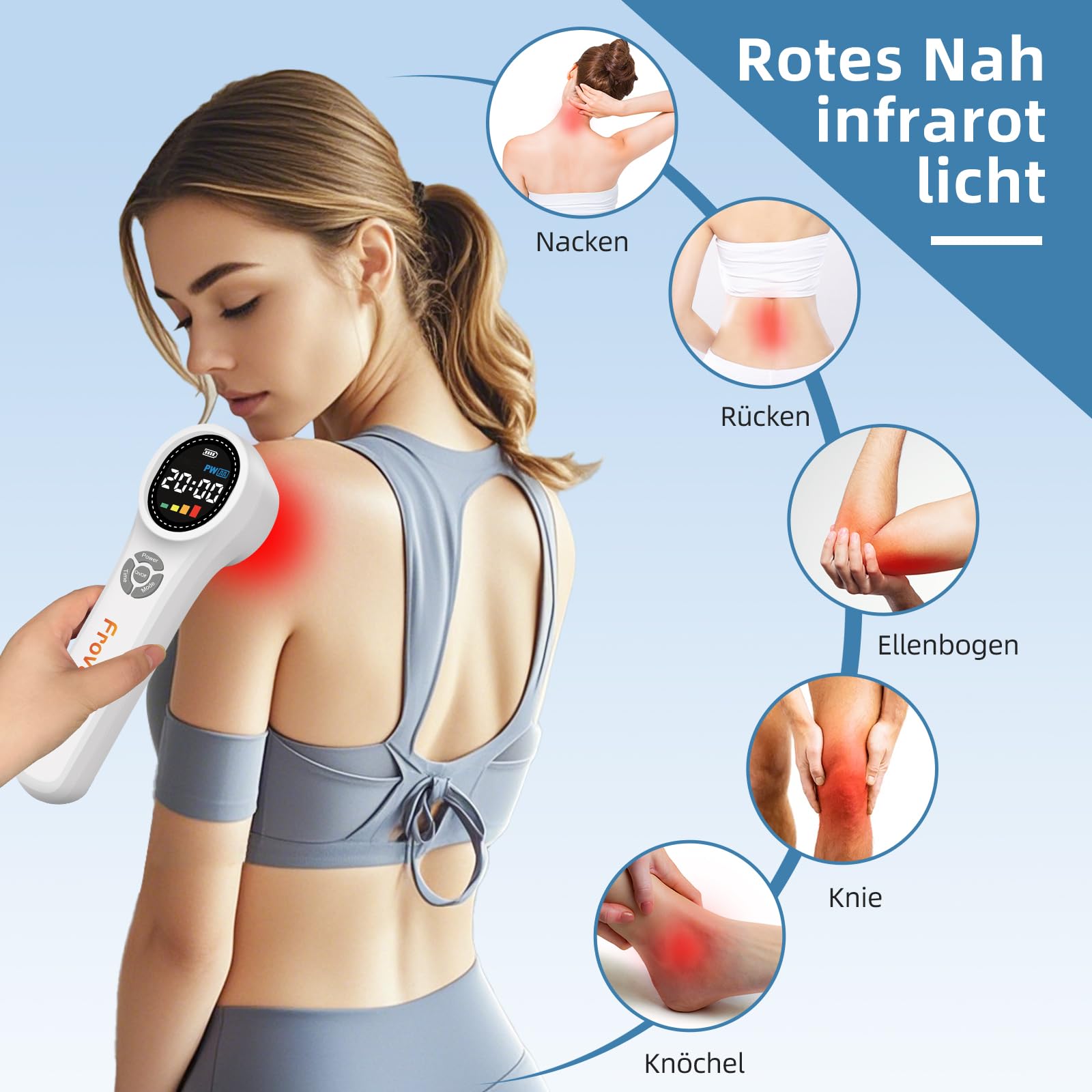 Rotlicht Therapiegerät Infrarotlicht Gerät Handgerät Kaltes Rotlichtlampe therapie Zur Schmerzlinderung zu Hause Rotlichttherapie 4x980nm+4x810nm+16x660nm für Muskeln,Schulter,Rücken,Knie