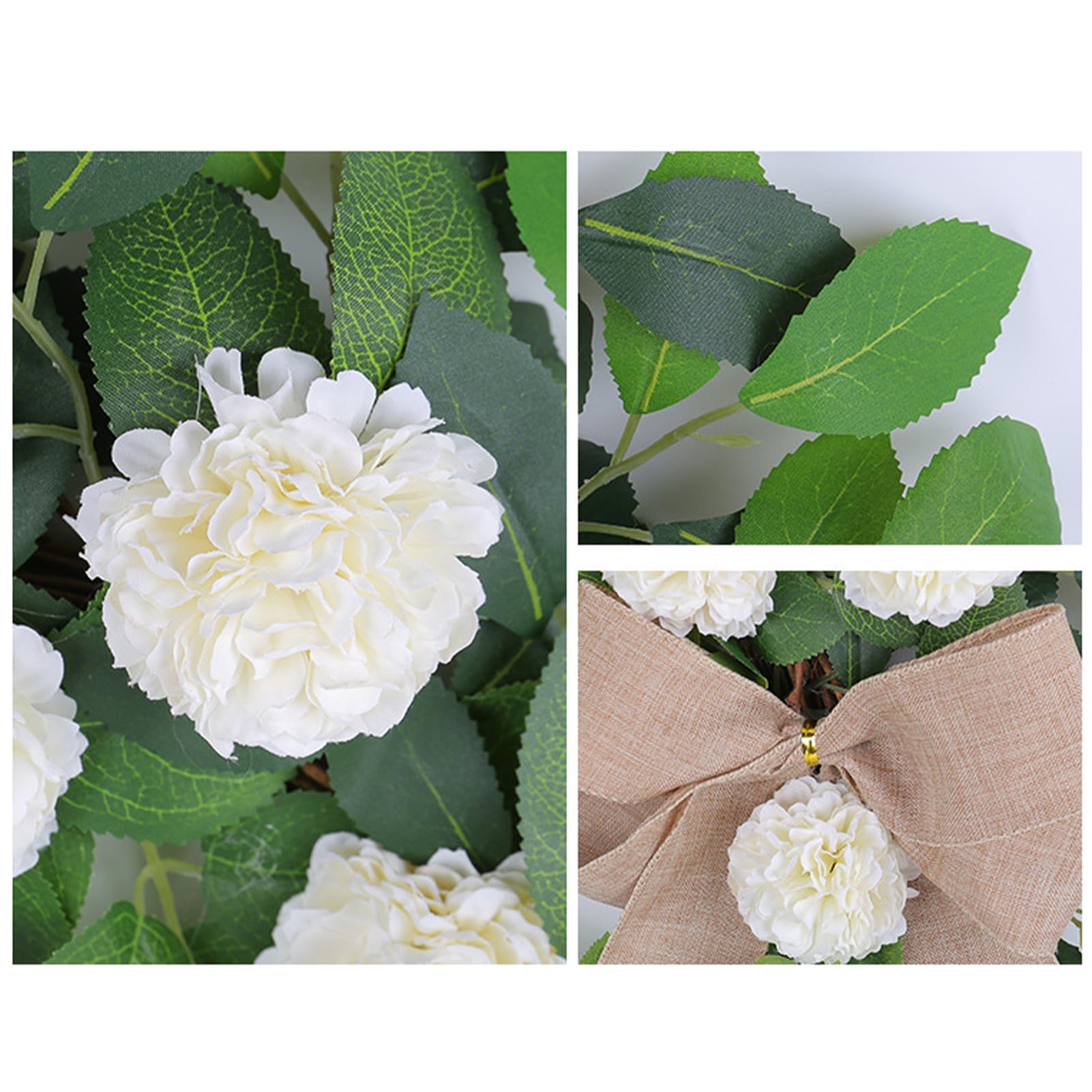 Couronnes murales de Porte Guirlandes de Vacances Fleurs artificielles décoratives 21,6 Pouces Hortensia Blanc pour façade avec nœud, Fait Main avec Verdure Eucalyptus pour fenêtre